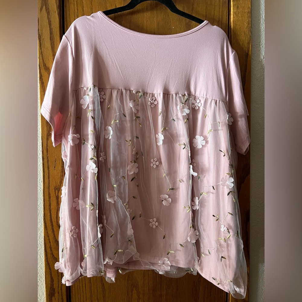 Shein Curve - very pretty Pink floral baby doll top 3X - Picture 2 of 5